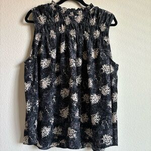 Black shirt with a button on back. Ruffle neck size:XXL. 100% polyester